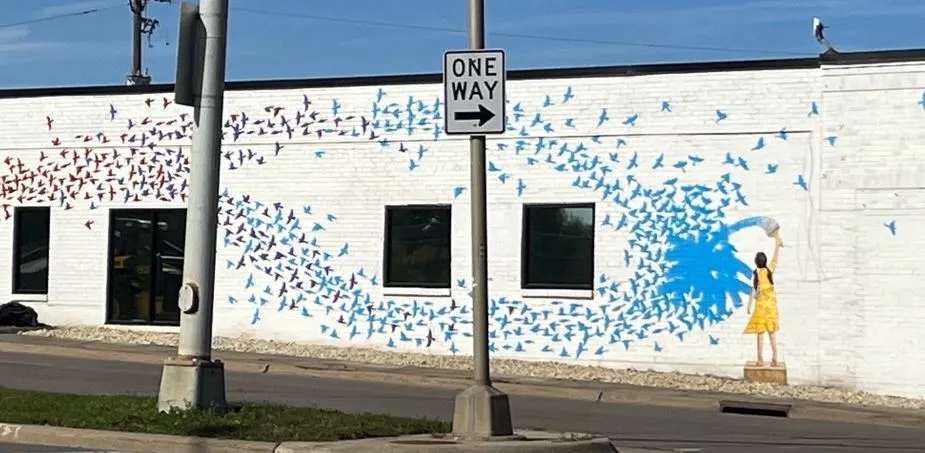 Mural: Girl Painting Birds